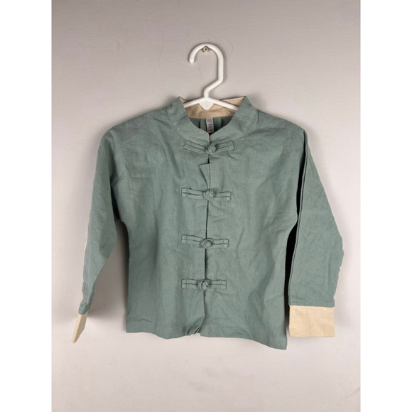 Xingyi Other - Future Kids Size 2/3 Hanfu Style Jacket Sage Green Beige Cuffs 100% Cotton Frog